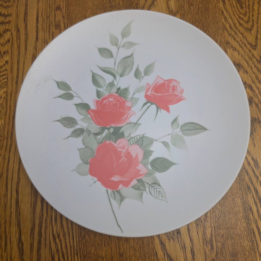 Vintage USA 7300-T Melamine Dinner Plate Pink Rose Floral White 9 in replacement